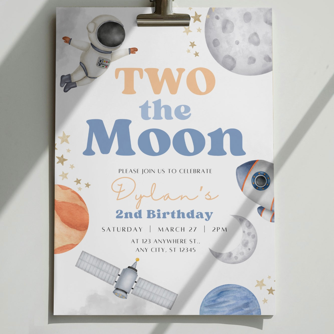TWO The Moon DIGITAL Birthday Invitation