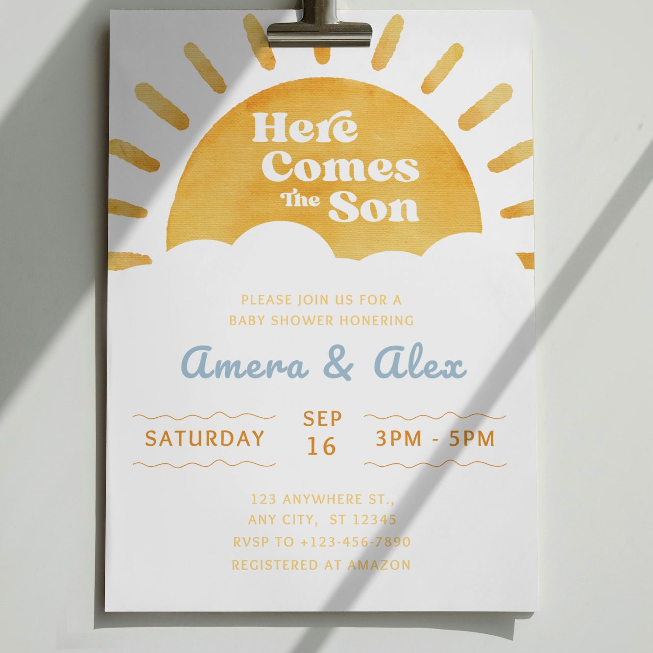 Here Comes the Son DIGITAL Baby Shower Invitation