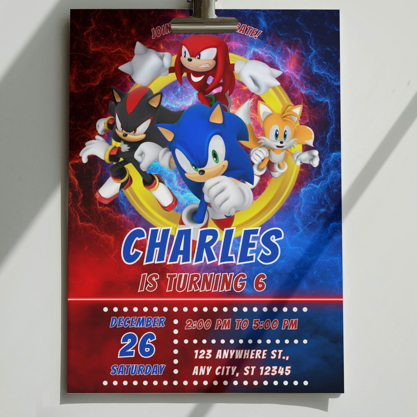 Sonic DIGITAL Birthday Invitation