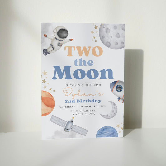 TWO The Moon DIGITAL Birthday Invitation