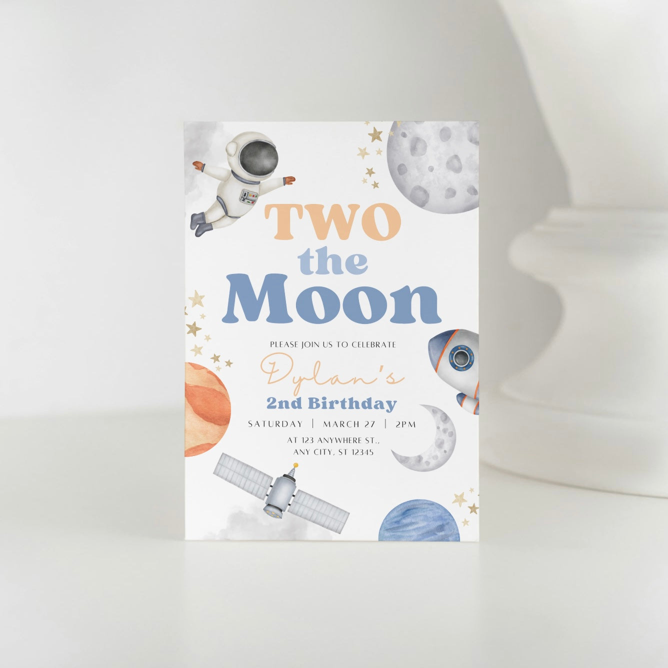 TWO The Moon DIGITAL Birthday Invitation