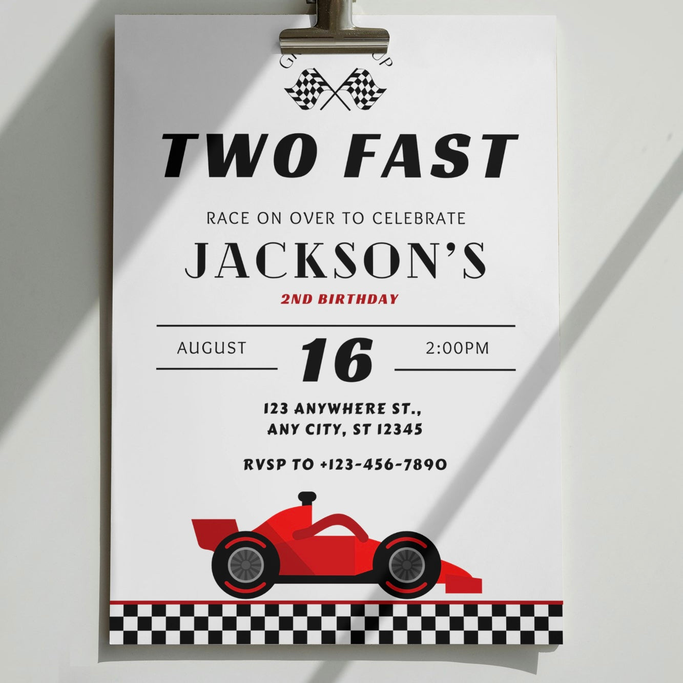 TWO Fast DIGITAL Birthday Invitation